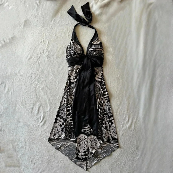 Vintage Dresses & Skirts - Vintage 90s Y2K Halter Dress with Ribbon Bow Tie, Boho Flowy Dress